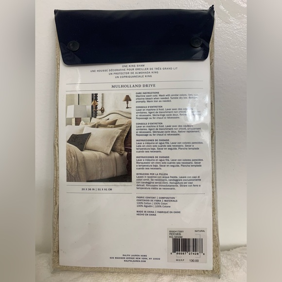 Ralph Lauren Reeve Mulholland drive king sham natural 20” x 36” - Picture 5 of 7